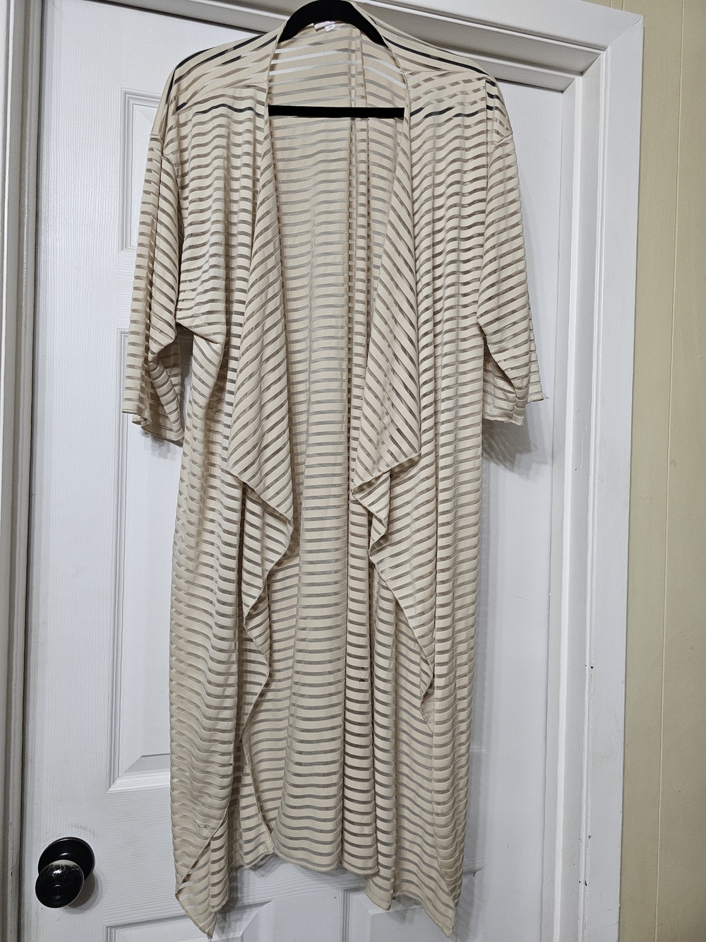 LuLaRoe Cream and Tan Striped Duster Cardigan